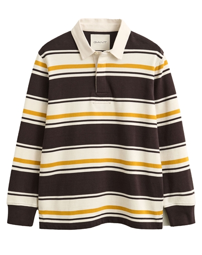 Gant - Striped Heavy Rugger Polo - Charred Wood Brown